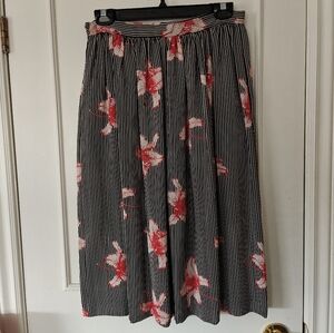 A-Line stripe Midi Skirt: Sz Med -tropical flower, beach, vacation, resort